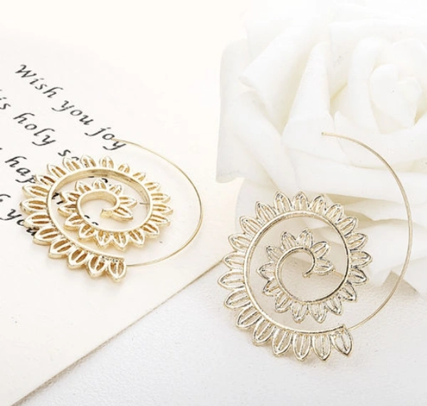 Arzonai European and American Original Geometric Hoop Earrings Jwelery Swirl Petals Minimalist Earrings Women - Free Size, Alloy, Pack of1